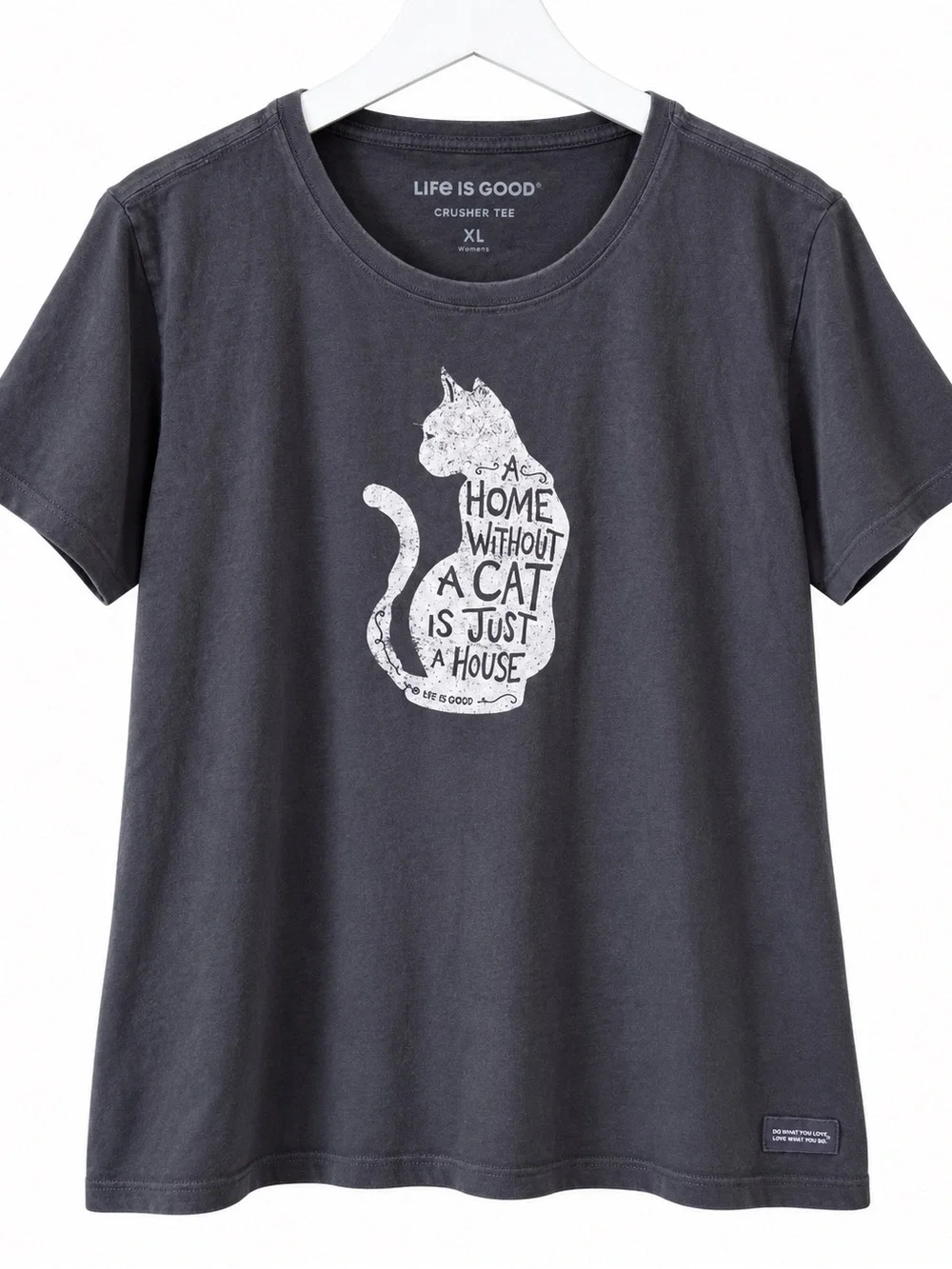 Life is Good Women's Cat Graphic Crusher Tee - Charcoal XL Cotton